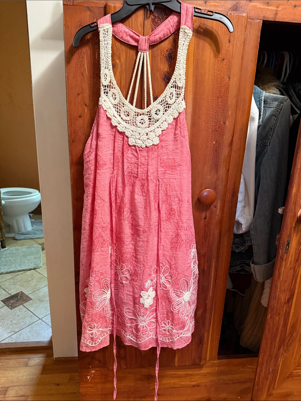 Marineblu Pink Sundress with Cream Crochet Yoke
